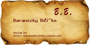 Baranszky Béke névjegykártya